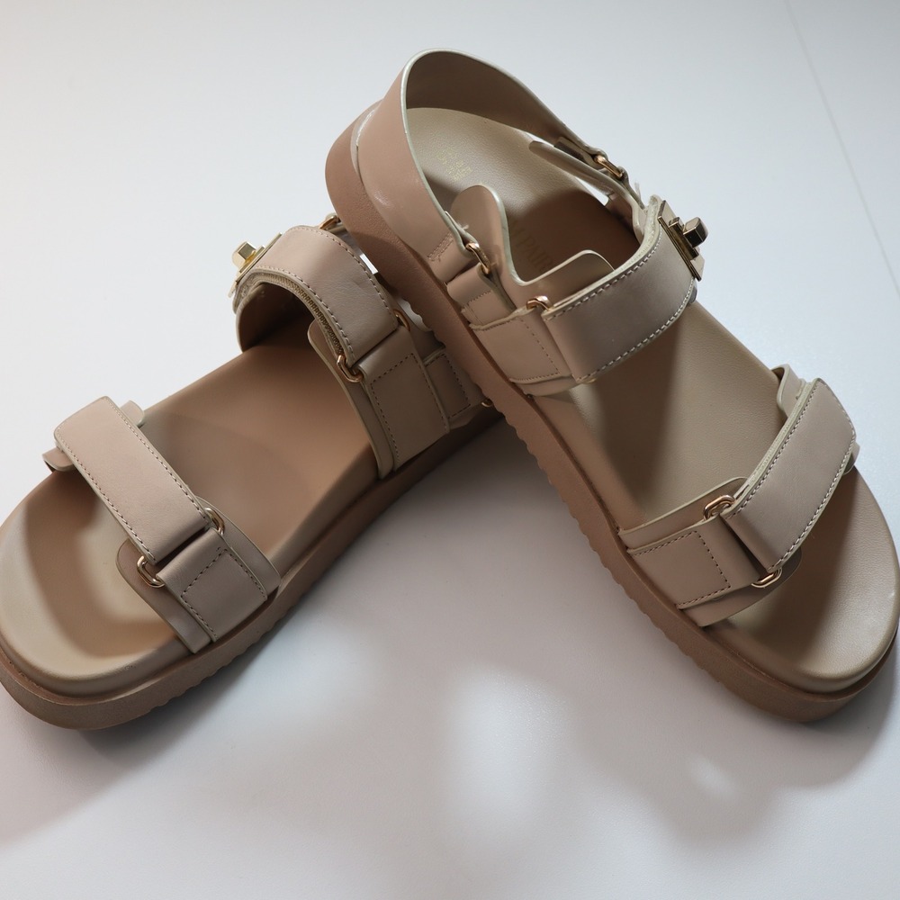 Dream Pairs Platform Sandals Women 8.5 Beige Gold Hardware Adjustable Straps